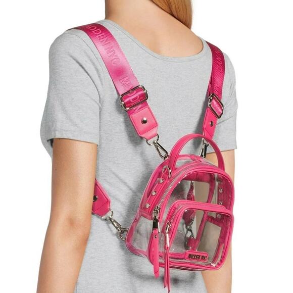 Steve Madden NYC Convertible Mini Backpack Crossbody Clear/ Pink Fuchsia - Picture 5 of 5